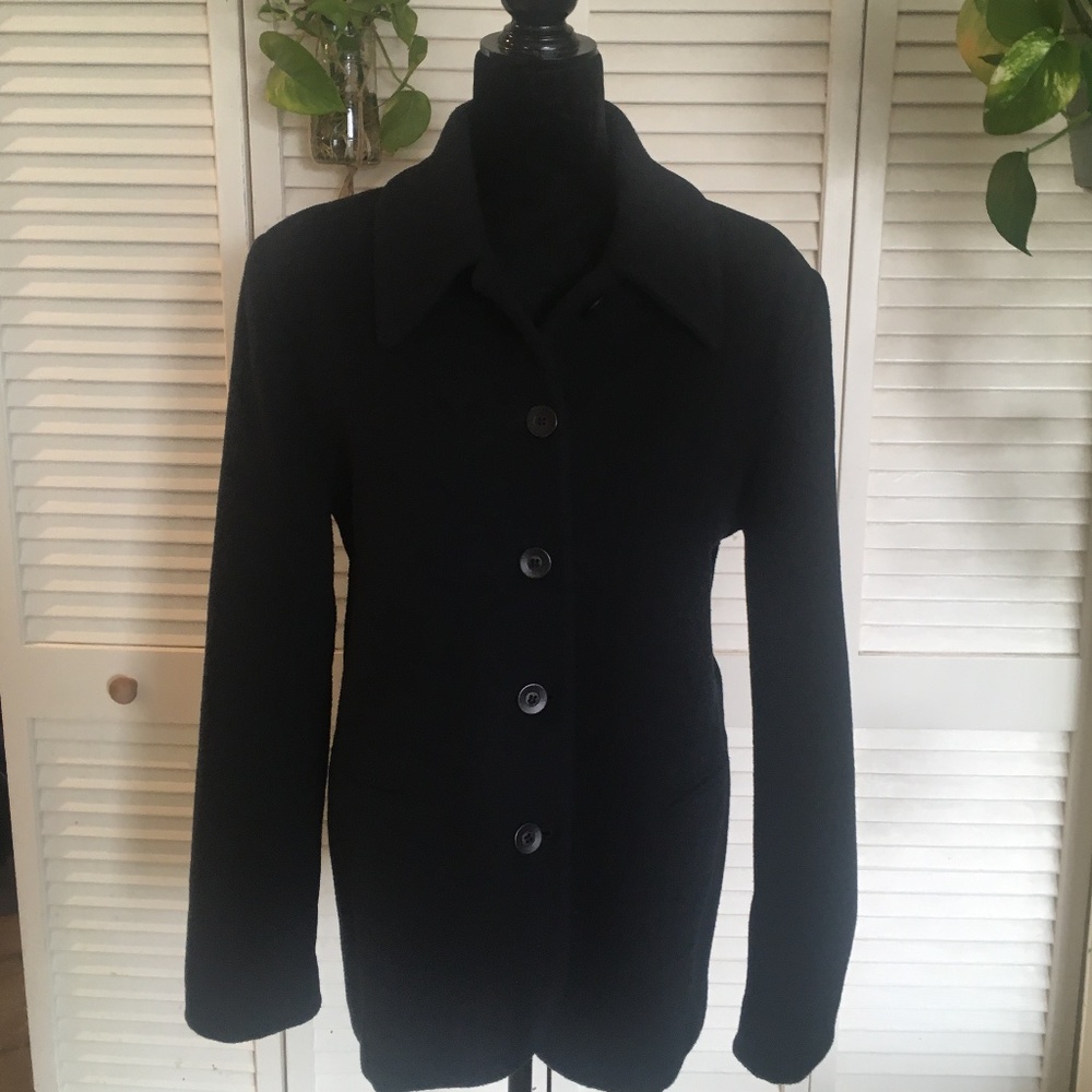 Kristen Blake Midnight Pea Coat Wool Blend Double Breasted Black Size M Excellen